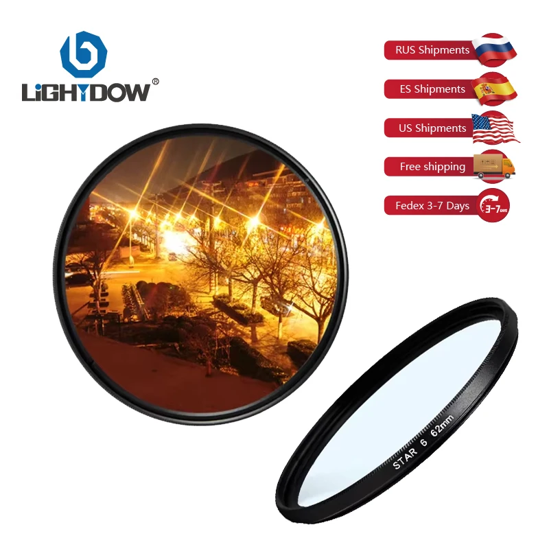 Lightdow Professional 6-Line Star Cross Starlight Filter Lens ...