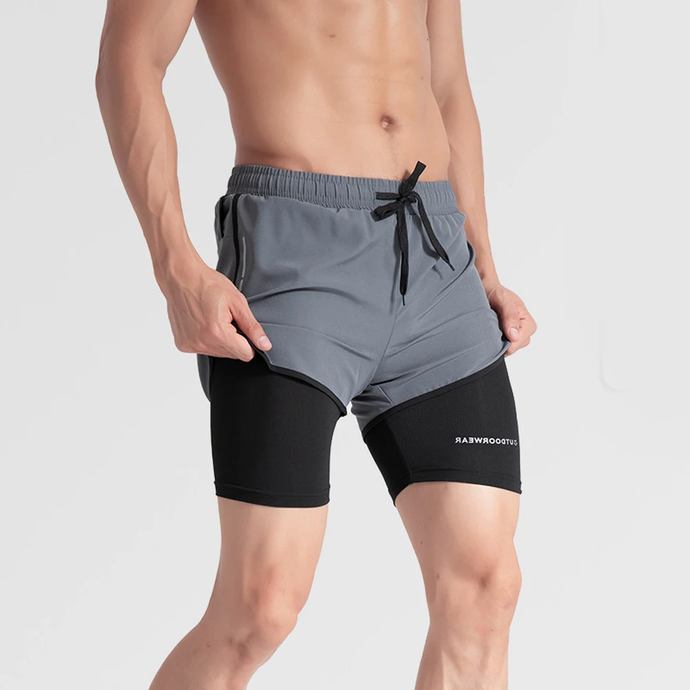 New  Mens Sports Running Shorts Men Gym Sports Shorts 2 In 1 Quick Dry Workout Training Gym Fitness Jogging Short Pants Summer