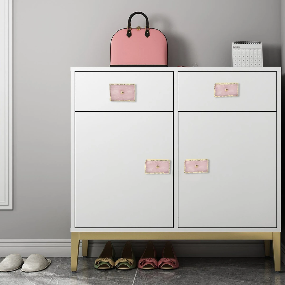 Natural Rose Quartz Square Drawer Knobs Crystal Stone Pull Handle With Screws For Cupboard Wardrobe Cabinet Door Furniture Decor