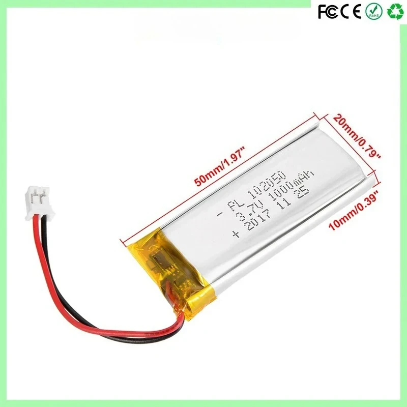 102050 3.7V 1000mAh Lipo Cells Lithium Polymer Rechargeable Battery for GPS Recording Pen LED Light Beauty Instrument with PCB