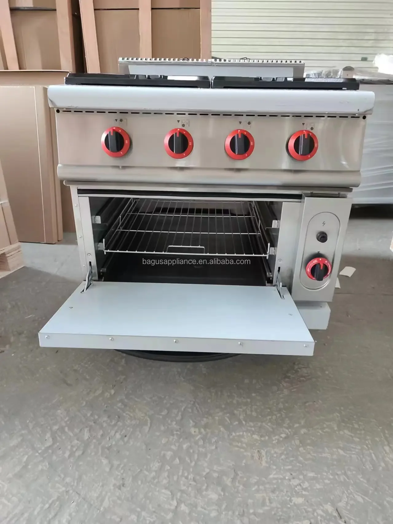 4 Burner Gas Stove With Oven Cooking Range Gas Oven Commercial Kitchen Equipment