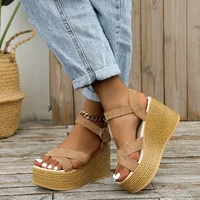Fashion Wedge Sandals for Women Summer 2025 New Casual Non-slip Peep Toe Platform Shoes Rubber Sole Buckle Elegant Heels Women - Image 2