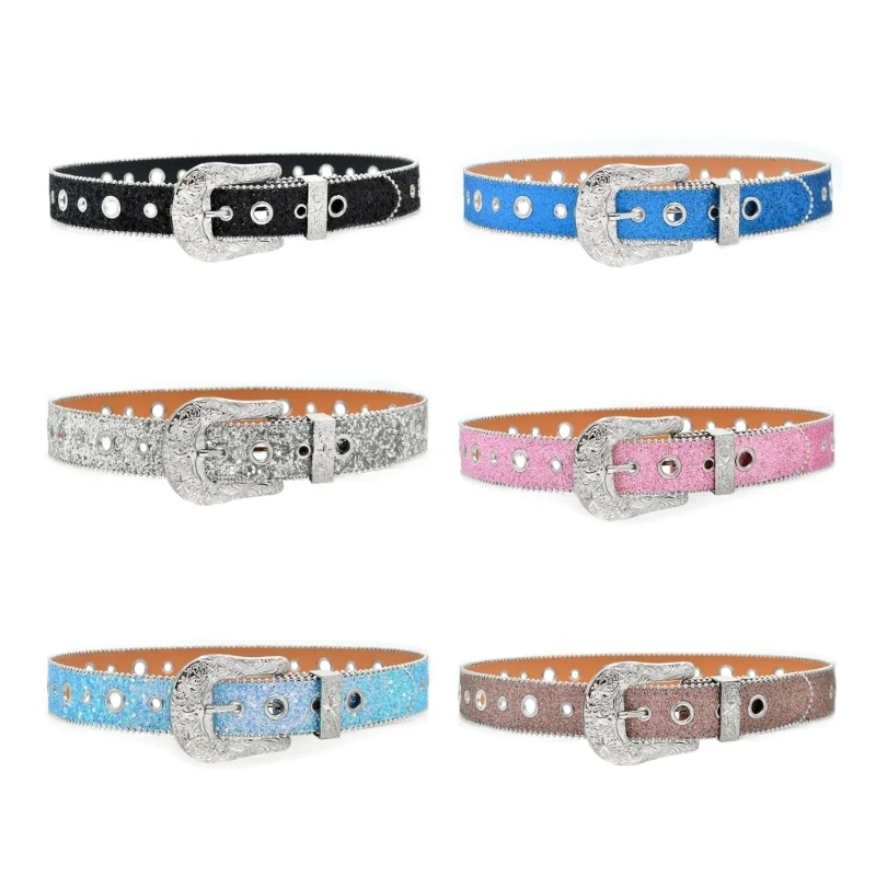 

Shinning Relief Pattern Buckle Waist Belts for Jeans Adjustable Belt for Cowboy Cowgirl Teens Female Jeans Waistband Dropship