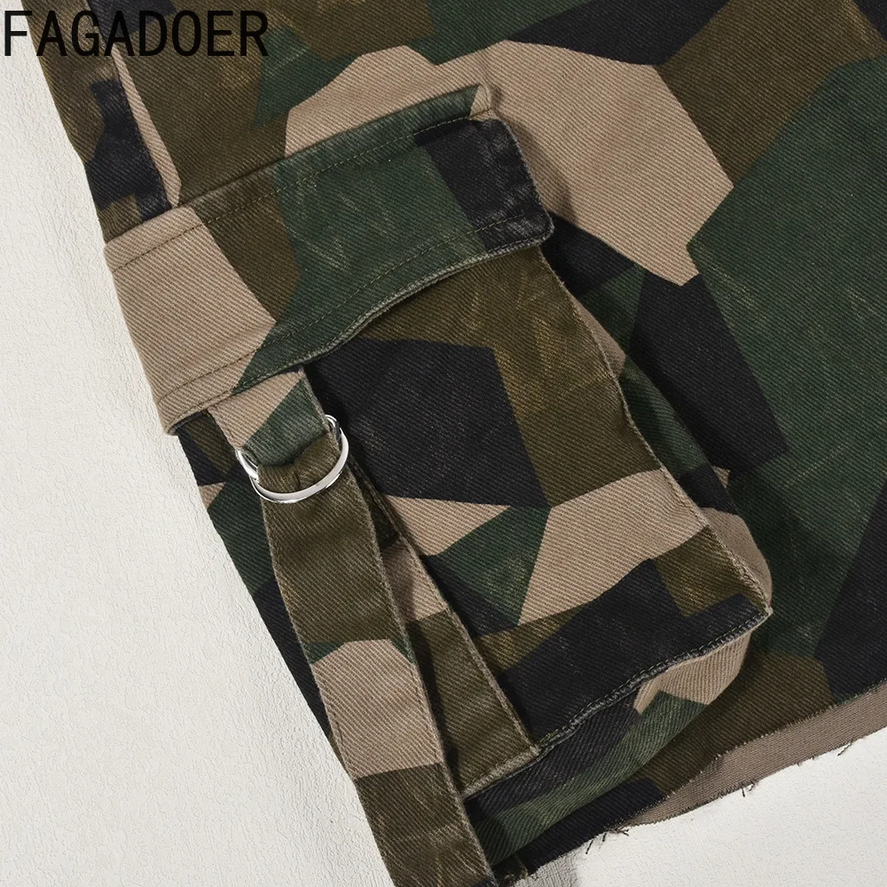 FAGADOER Casual Camouflage Print Sporty Shorts Women High Waist Button Pocket Shorts Casual Female Matching Streetwear Bottoms