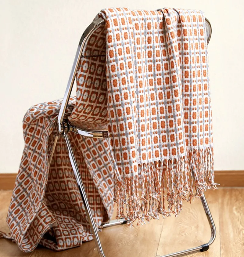 Boho Blue Knitted Throw Blanket with Tassels – Cozy Farmhouse Decor and Gift