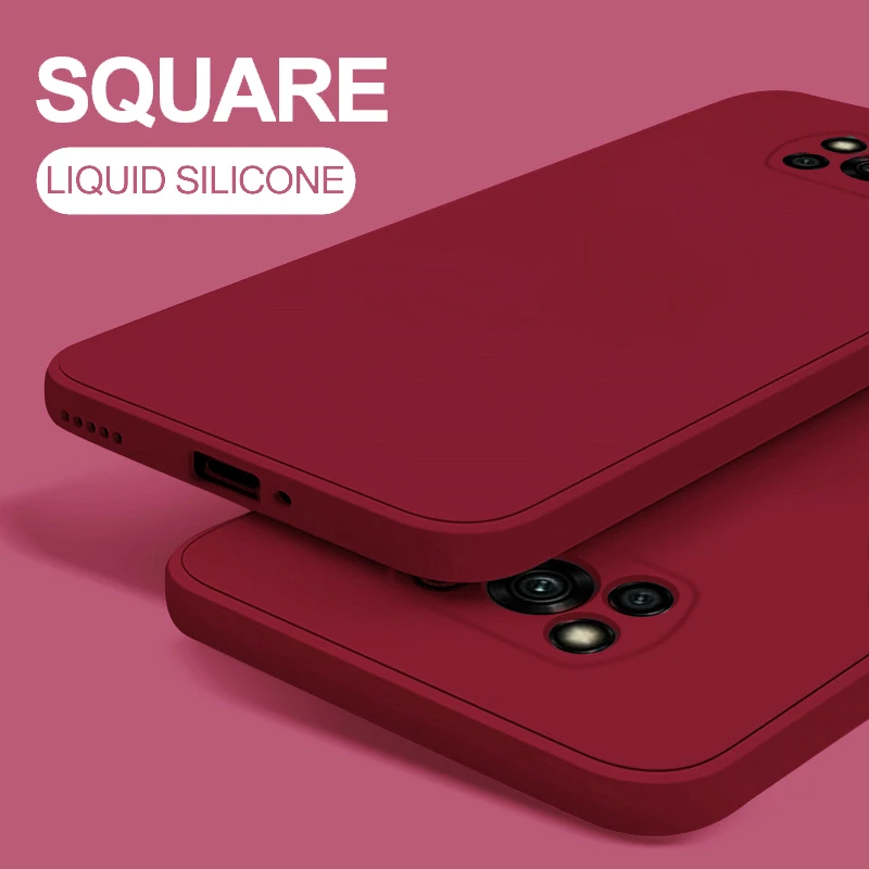 Square Liquid Silicone Case for Poco X3 X4 Pro NFC F4 F3 GT 5G M3 M4 for Xiaomi Redmi Note 11 11S 10S 10 9S 9 Pro Max Soft Funda clear iphone 11 Pro Max case