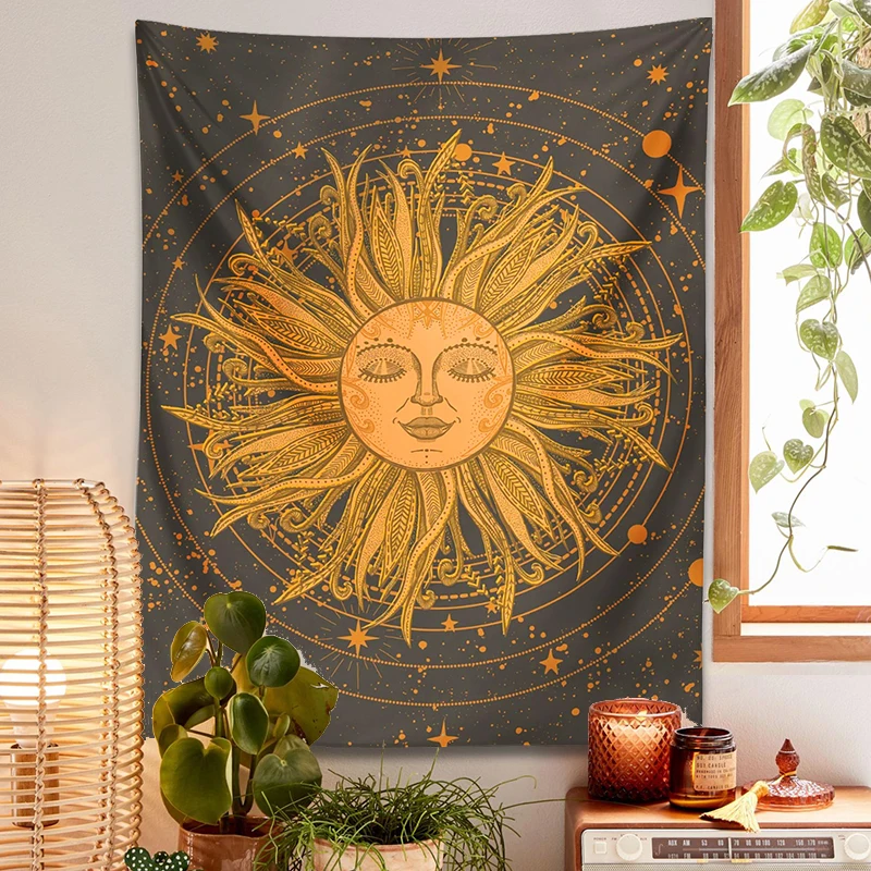 Sun Moon tapestry Wall Hanging 70s Decor Witchy Celestial Retro Home Decor Psychedelic starry Vintage Poster Room Home Decor Art