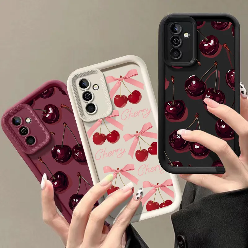 Retro Wine Red Cherry Bow Pattern Case For Samsung Galaxy S25 FE S24 ...