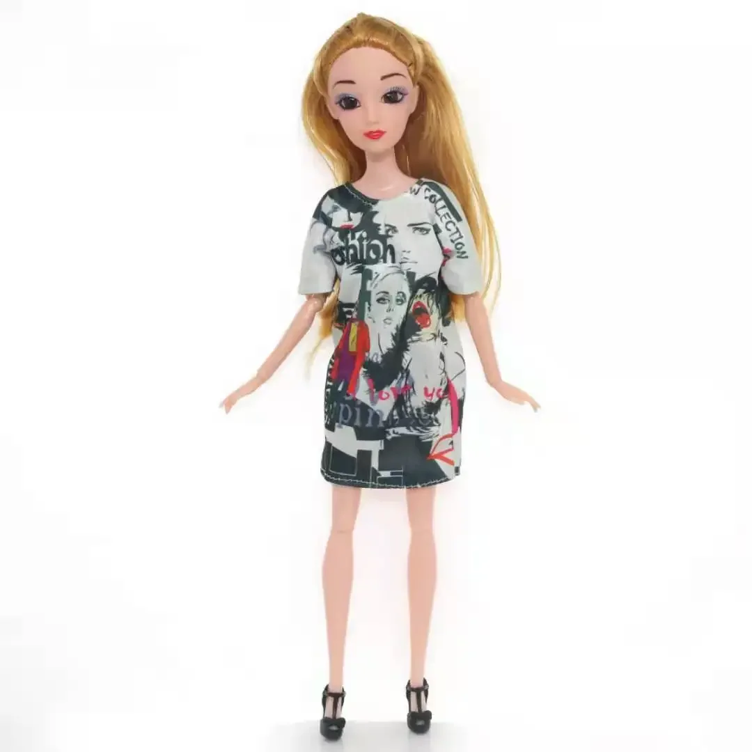 1/6 BJD Clothes for Barbie Doll Dress Head Print Pattern Princess Outfits Casual Wear 11.5