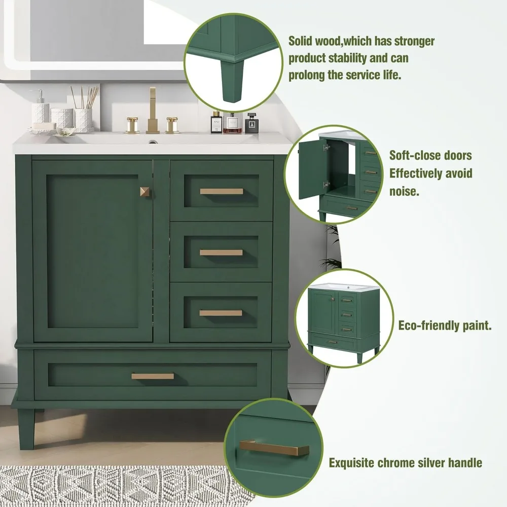30" Bathroom Vanity, Modern Bathroom Cabinet with Sink Combo Set,Bathroom Storage Cabinet with a Soft Closing Door and 3 Drawers 4