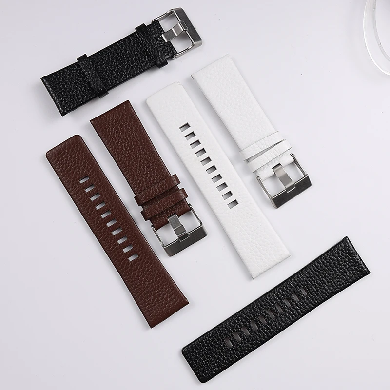 

Classical 22 24 26 28mm Lychee Texture Genuine Leather Watchband For DIESEL Black White Brown Watch Strap Wrist Bracelet