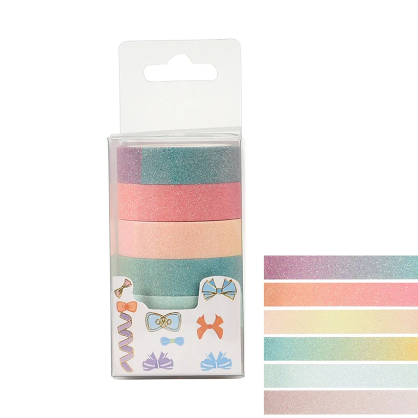 6 Rolls Glitter Washi Tapes Scrapbook Washitape Festival Macaron Color Decorative Adhesive Tape Journal Supplies Washi Tape Set 6