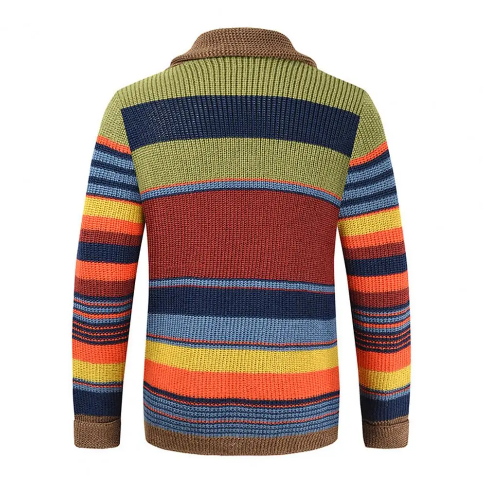 

Men Spring Outerwear Stylish Men's Knitted Color Matching Striped Cardigan Fall Winter Sweater Coat with Casual Buttons Lapel