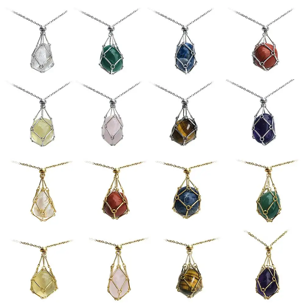 

Natural Crystal Stone Necklace Crystal Cage Necklace Metal Collecting Net Chain Holder Holder Adjustable Pendant Stone Jewe O4W2