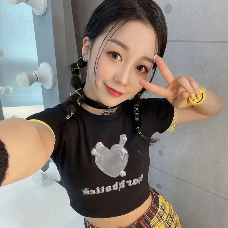 

Летняя женская футболка Y2K Harajuku Готическая E-girl панк винтажная печать Kawaii fairy grunge короткий рукав Футболка s короткий топ