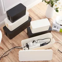 Cable Management Box, Cable Storage Box, Dustproof Wire Storage Box, Plastic Storage Box with Bamboo for TV Wires, USB Hub 2