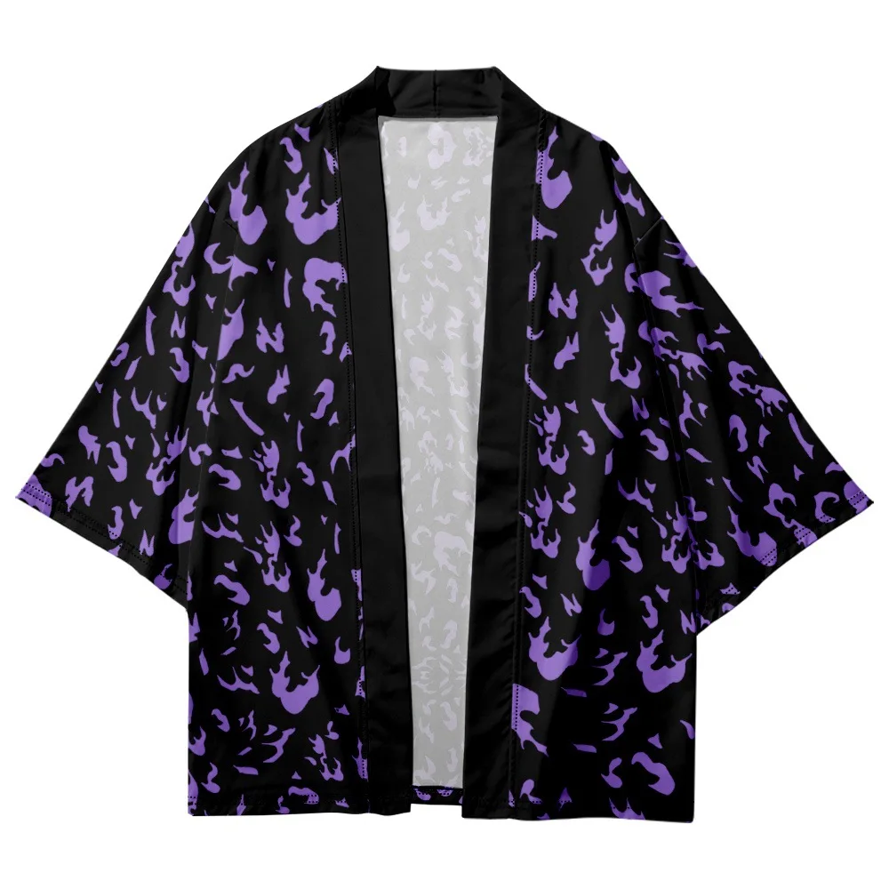 Кардиган-кимоно с принтом пламени для мужчин и женщин, уличная одежда, Традиционная японская пляжная юката, хаори, азиатская одежда