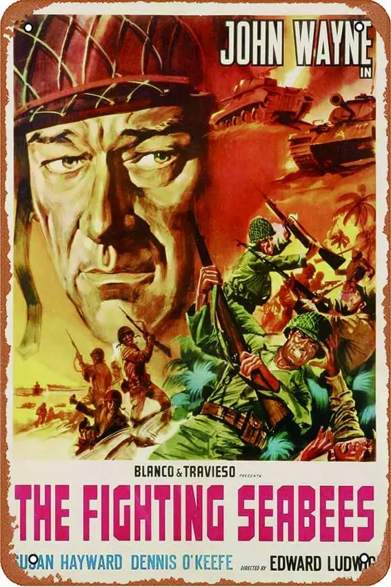 Плакат из фильма The Fighting Seabees (1944), винтажный металлический жестяной знак в стиле ретро, Настенный декор, металлический знак, 8x12 дюймов