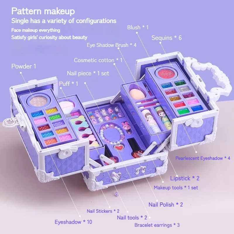 Kids Cosmetics Toy Set Washable Girl Makeup Toy Game Set Princess Christmas And New Year Gift Lipstick Eye Shadow Makeup Box Set 4