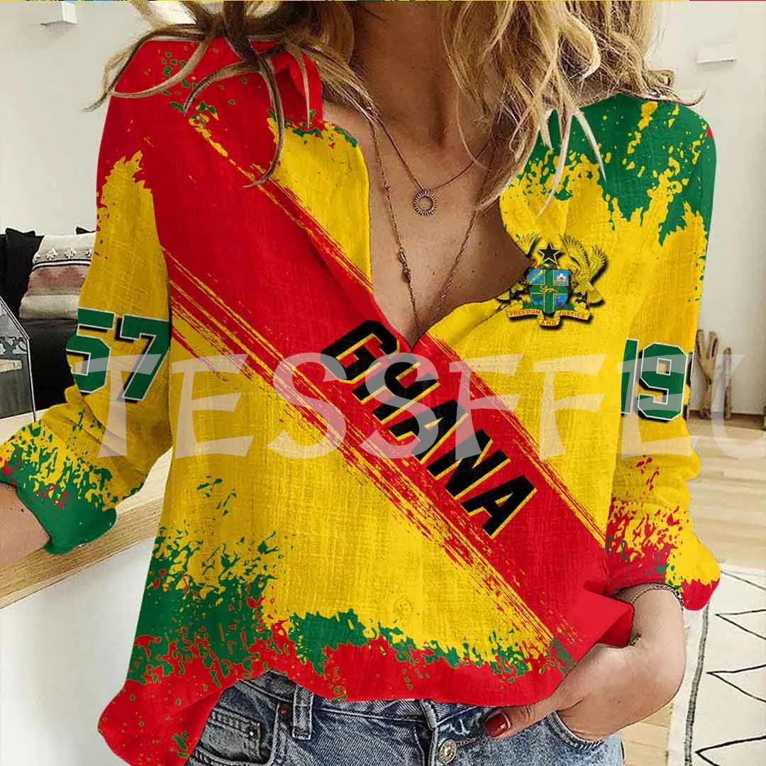 Africa Country Kente Ghana Tattoo Retro Culture Streetwear Funny 3DPrint Harajuku Women Casual Button-Down Shirts Long Sleeves Q africa country kente ghana tattoo retro culture streetwear funny 3dprint harajuku women casual button down shirts long sleeves a