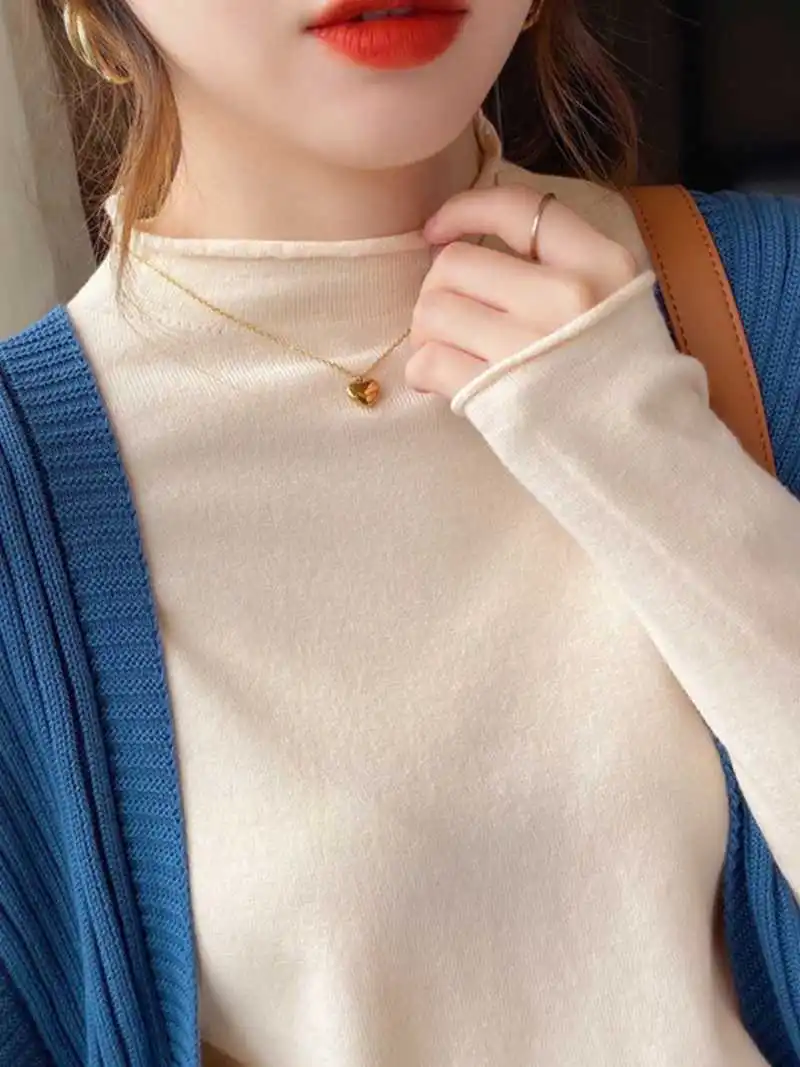 Fashion Autumn and Winter New Women's Clothing Semi-turtleneck Solid Color Women's Long-sleeved Sweater Casual Elegant Knitwear