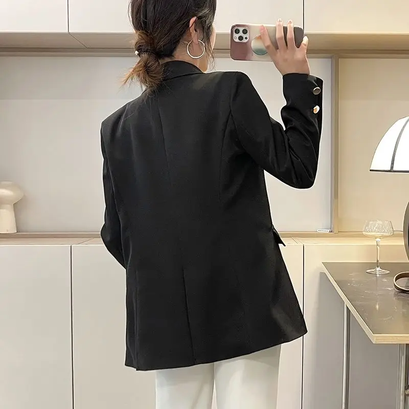 Women Korean Fashion Elegant Solid Slim Double Breasted Blazer Spring Autumn Office Lady Business Casual Long Sleeve Suit Jacket