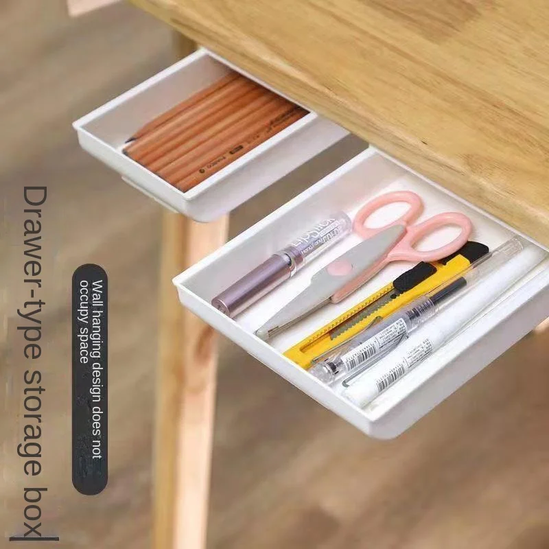 

Pencil Drawer Home Storage Stationery Hidden Stand Stick Storage Box Organizer Organizer Self Tray Under Pens Desk For Office