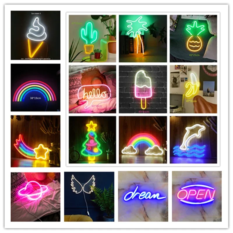 Full Type Bar Neon Light Party Neon Wall Signs Hanging for Business Shop Xmas Window Art Wall Decor Pastry Display USB Powered