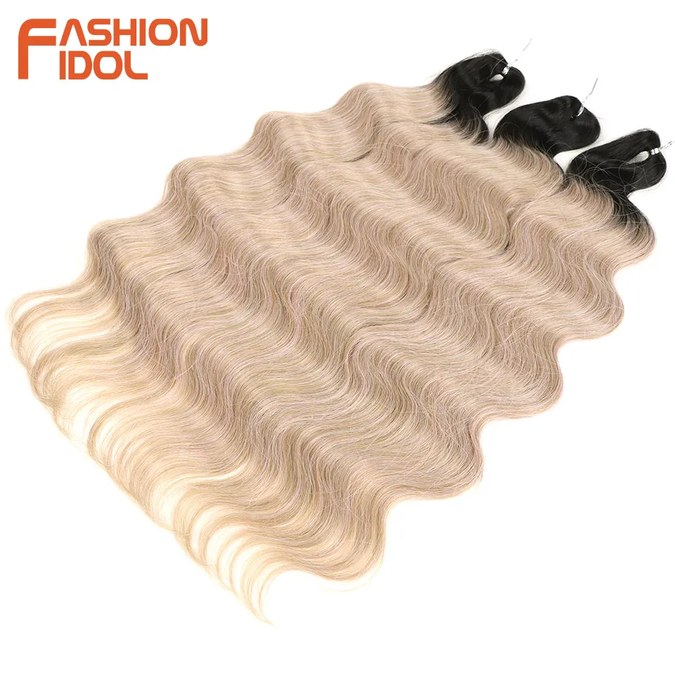 FASHION IDOL Body Wave Crochet Hair 24Inch Soft Long Synthetic Hair Braids Ponytail Extensions Wavy Ombre