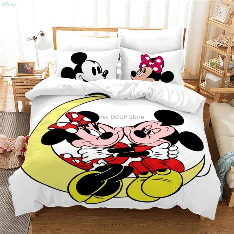 Mickey Mouse Minnie Mouse Couples Hold Hands Bedding Set Cartoon 3d Duvet Cover Sets Pillowcase Boys Girls Children Bedclothes