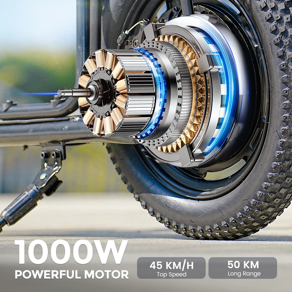 Monopattino Elettrico iScooter F7 con Motore da 1000W, Pneumatici Gonfiabili Fat da 16x3.0", 48V 10.4Ah, 45km/h, con Sedile, Cestino e Freno a Disco, Nero - immagine 6