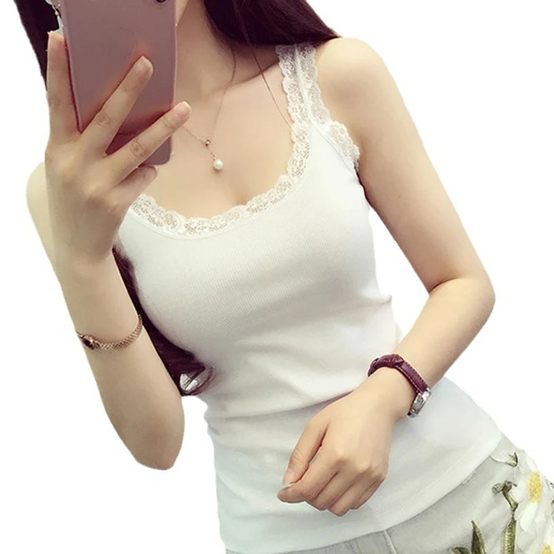 เสื้อแขนกุดสีดำ ชุดชั้นในลูกไม้ แฟชั่นฤดูร้อน
