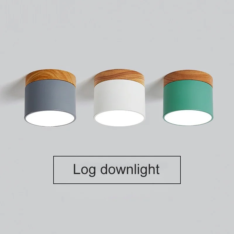 household surface mounted LED Downlight modern simple porch corridor macaron solid wood ceiling lamp 7W