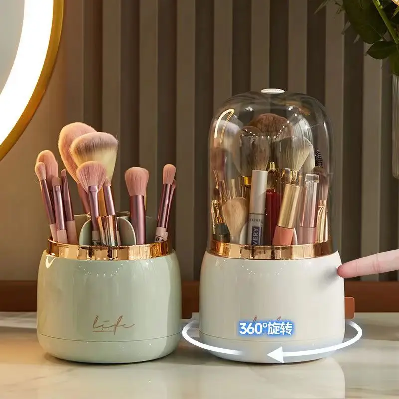 360° Rotating Makeup Brushes Holder Portable Desktop Makeup Organizer Cosmetic Storage Box Make Up Tools Jewelry Container 4