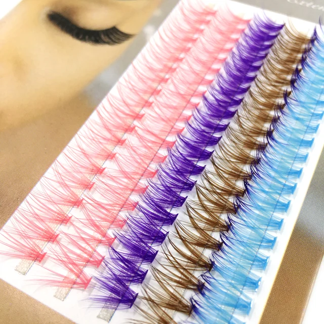 New 100Fans Large Capacity Premade Russian Volume Fans 30D-40D Colored Eyelashes Short Stem Mix Colourful Lashes Extensions