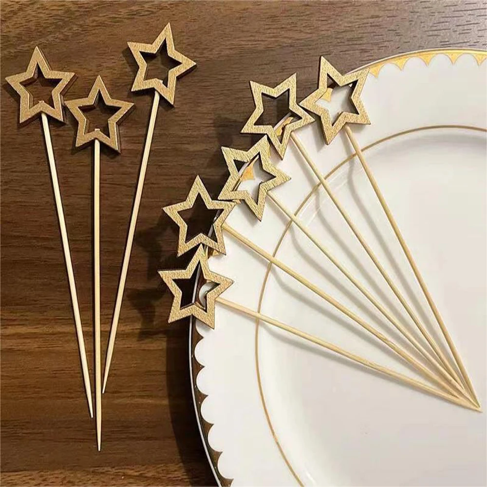 50PCS Star Shape Bamboo Skewers Food Cocktail Skewers Picks et Fruit Cupcake Fork Sticks Party Table Decoration Supplies