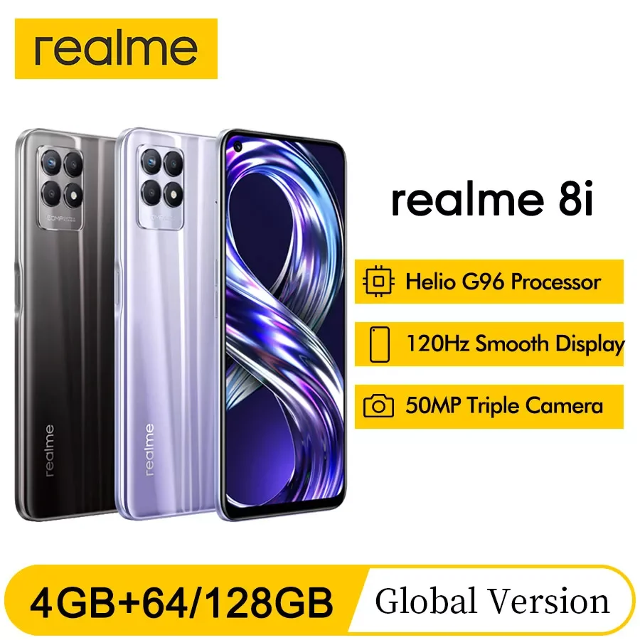  Смартфон глобальная версия realme 8i 6,6 \"120 Гц FHD + 4/6 ГБ 64/128 ГБ Helio G96 аккумулятор 5000 мАч 18 Вт Быстрая зарядка 50MP мобильный телефон 