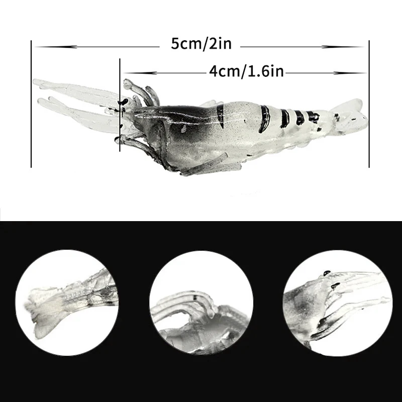 10PCS Soft Simulation Shrimp Prawn Lure 4cm/0.9g Fake Shrimp Bait Artificial Fishing Bait Crankbaits Wobblers for Trolling