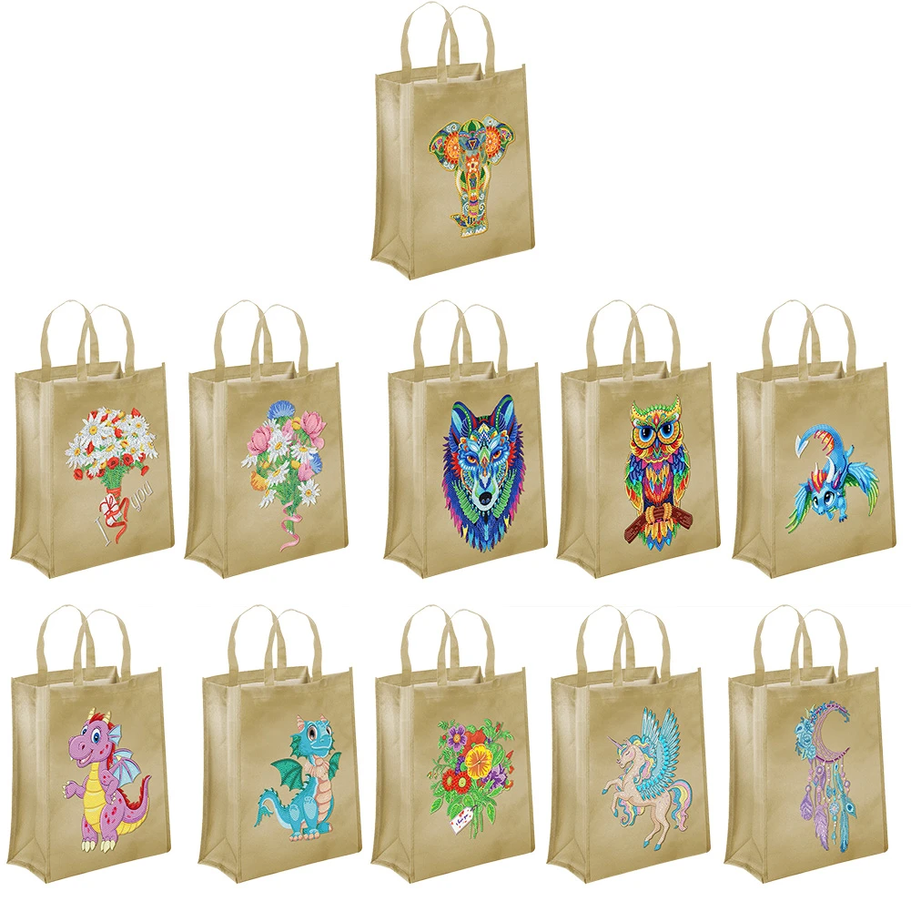 Bolso de mano con pintura de diamantes para manualidades, bolsas reutilizables y ecológicas para compras, decoración del hogar, regalo, bolsas de almacenamiento plegables, de comestibles|Pintura de de cruz de -