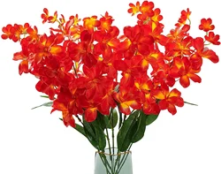 Set of 10 Elegant Blue Artificial Orchid Stems for Weddings and Home Décor (Orange Flame)