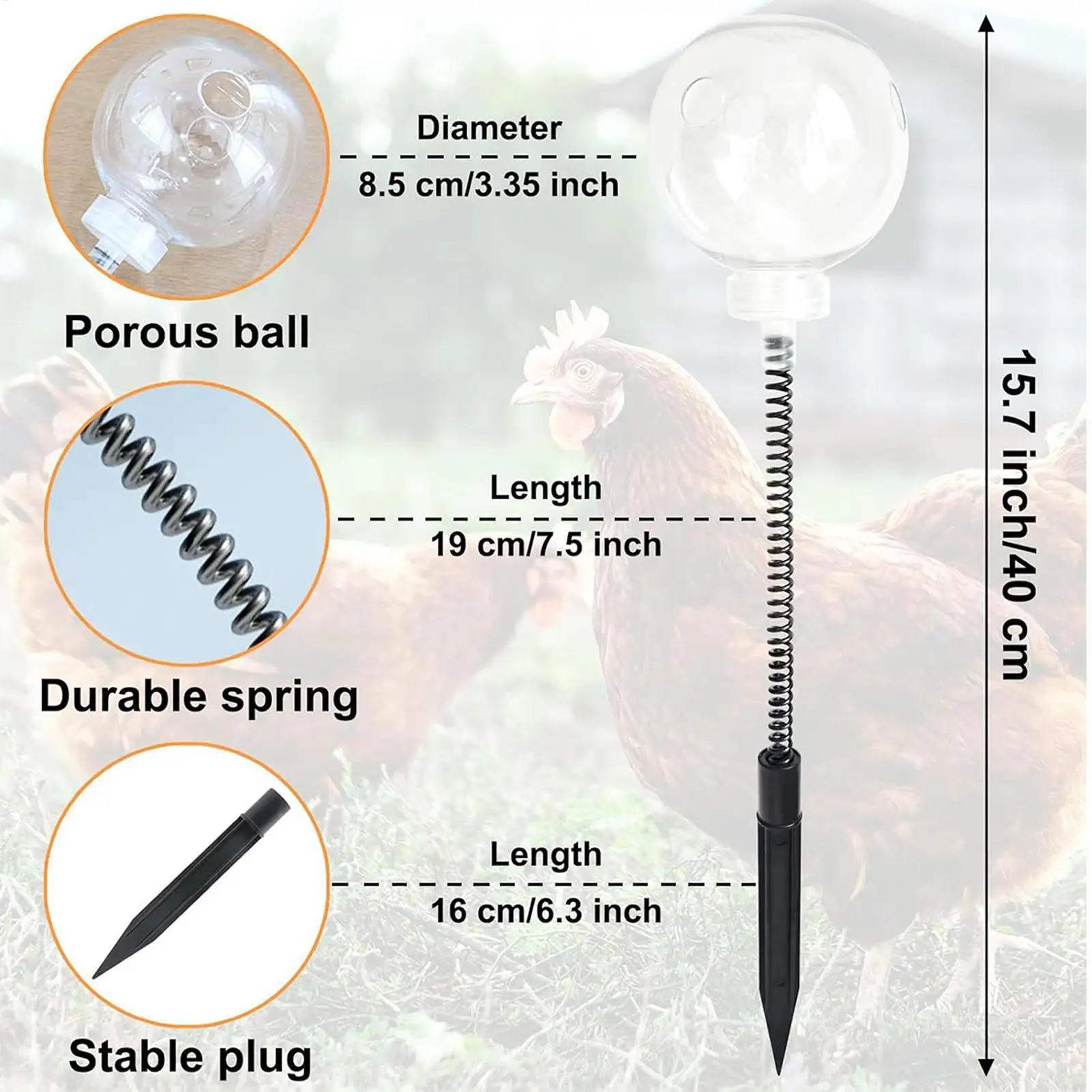 Chicken Feeders No Waste 2 Pieces Chicken Feeder Jar With Stake Refillable Movable Hens Trough For Poultry Field Exercise Farm