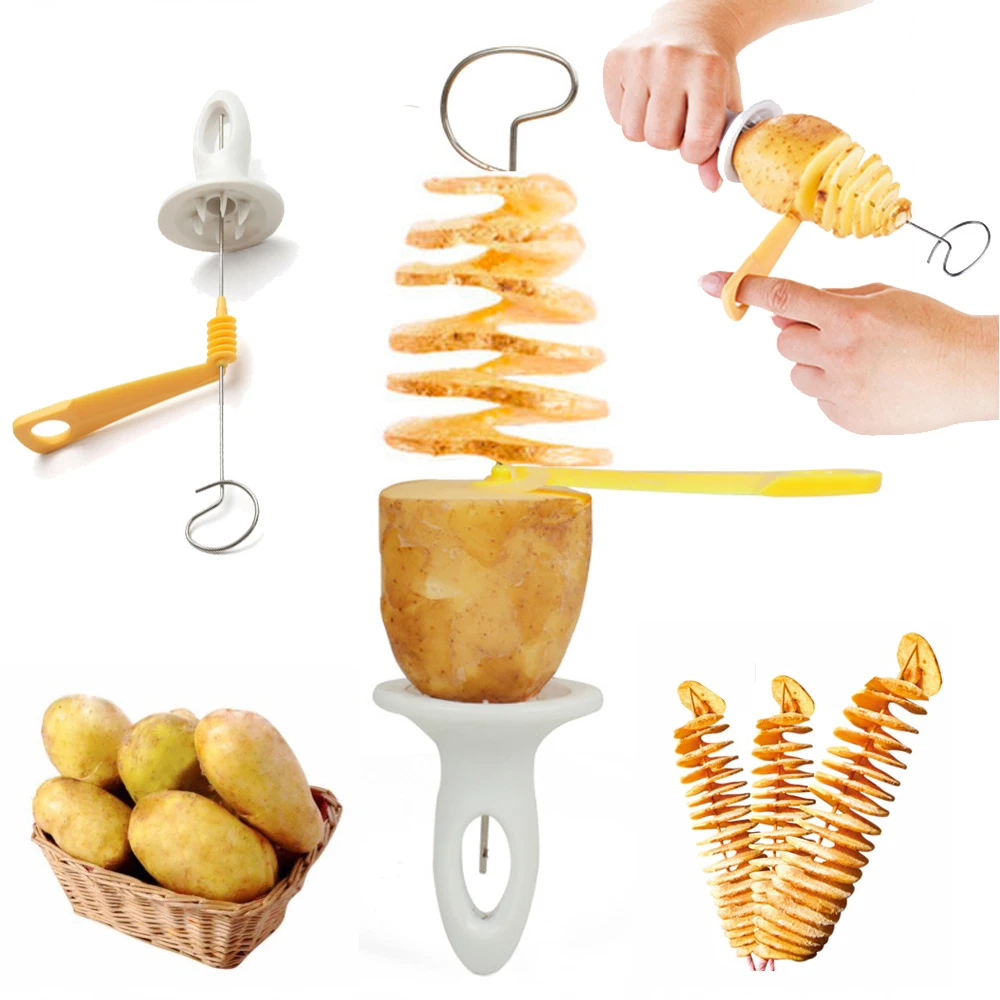 Rotate Potato Slicer Stainless Steel Plastic Twisted Spiral Potato Slice Cutter Whirlwind DIY Manual Creative Kitchen Gadgets