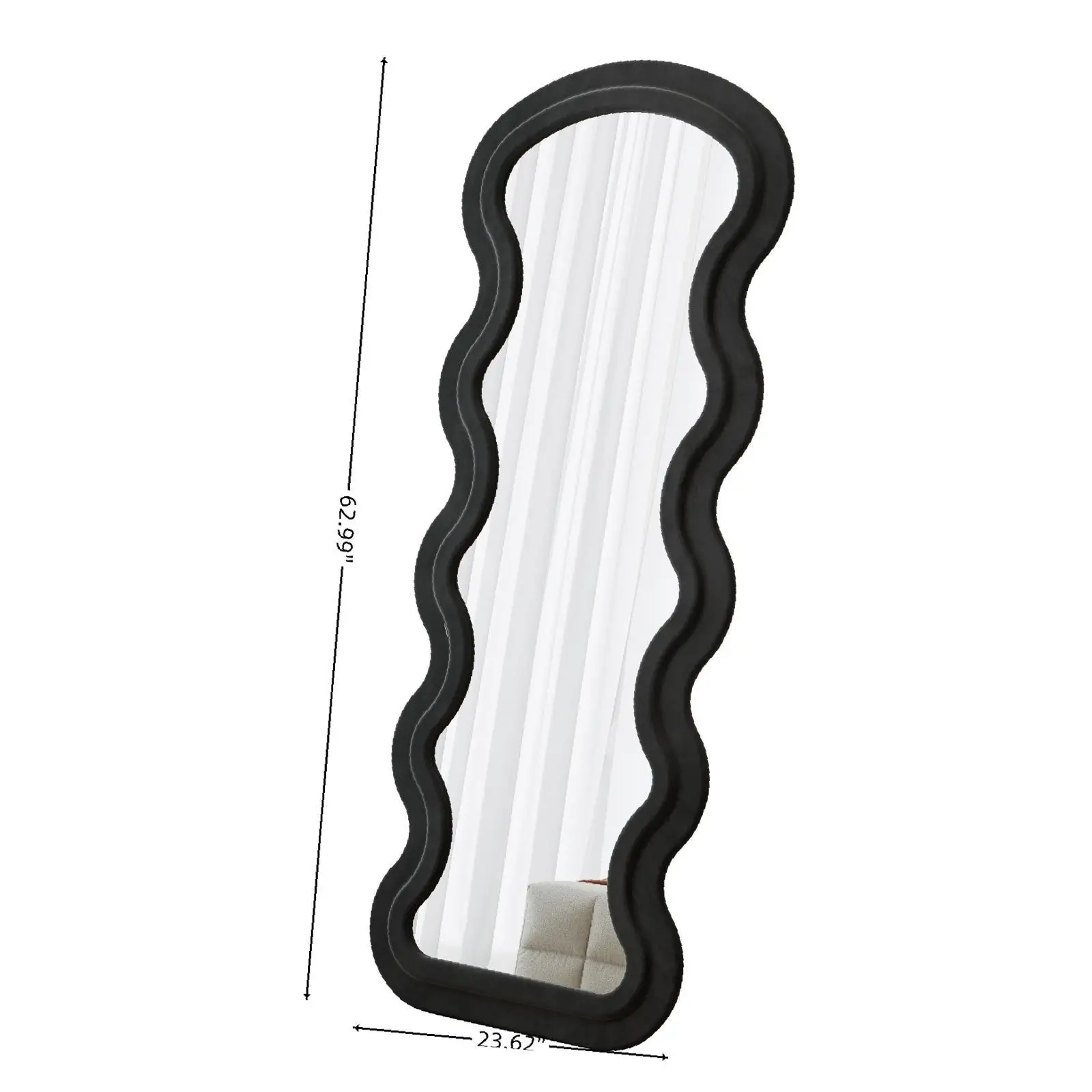 Full Length Mirror with Flannel Padded Wave Frame Large Standing Wall Hanging Mirror for Bedroom and Living Room