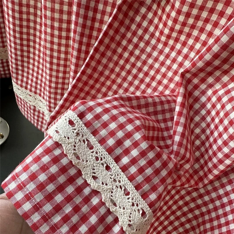 South Korea Red Plaid Short Curtains for Kitchen Japanese Lace Half Curtain Coffee Valance #A605 4