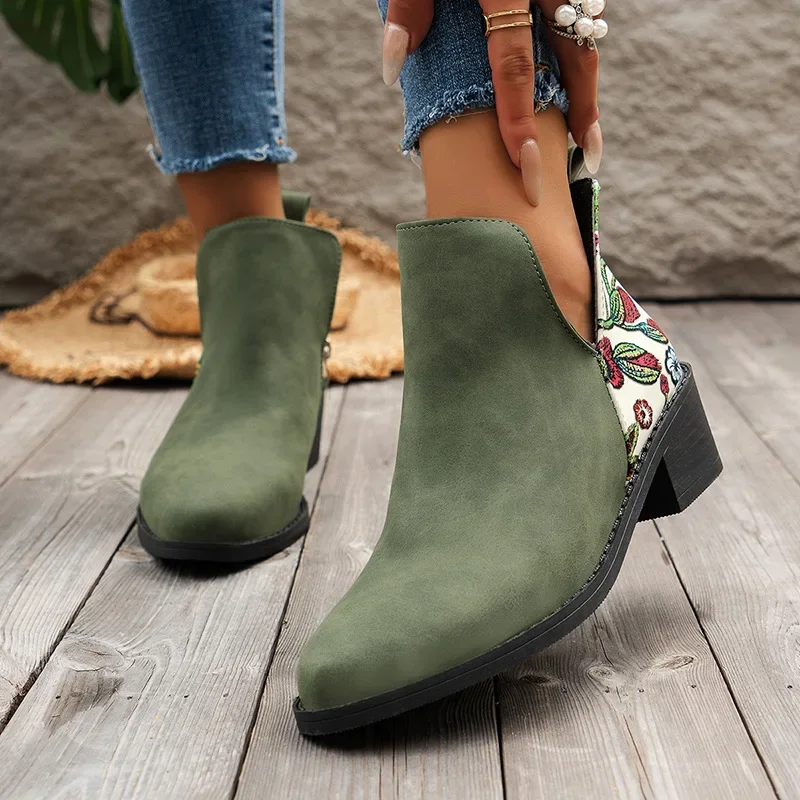 

Autumn New European and American Women's Shoes Low Heel Side Zipper Large Women's Short Boots Women's