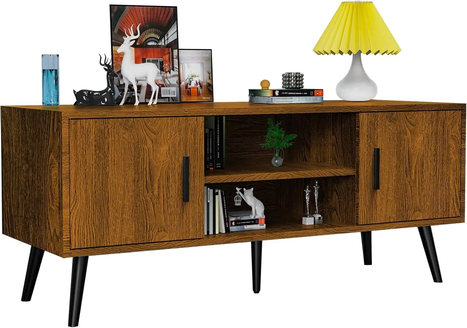Modern 45 TV Stand with 2 Side Doors Entertainment Center Console for Living Room Bedroom Office- Supports up to 55 Inch TV