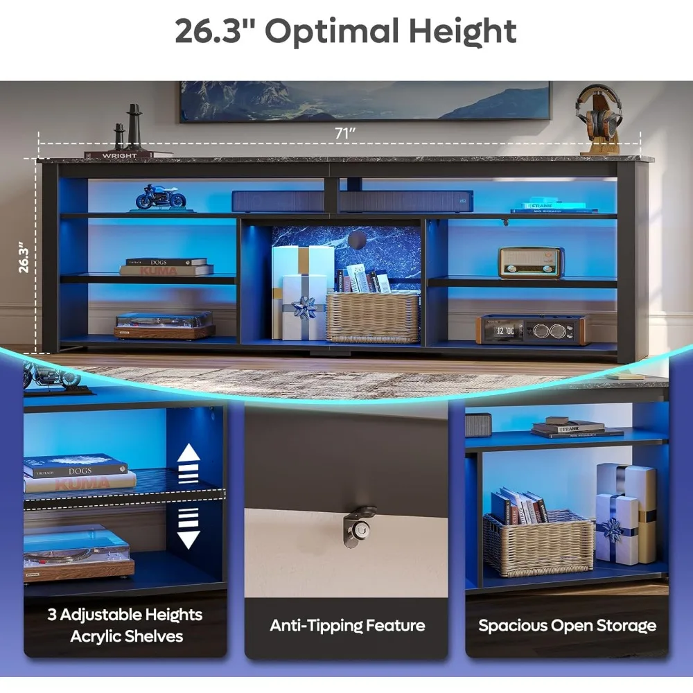 70 Inch TV Stand, Tall LED Entertainment Center for 70/75/80 inch TV, Gaming TV Cabinet with Storage for PS5, Modern TV Console 6