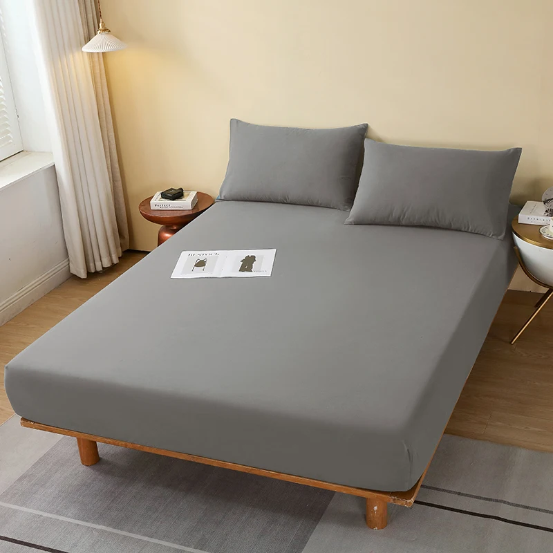 Cotton Fitted Sheet High-Quality Mattress Cover Solid Color Single Double Full Queen Size Fitsheet With Elastic Band Bedsheet