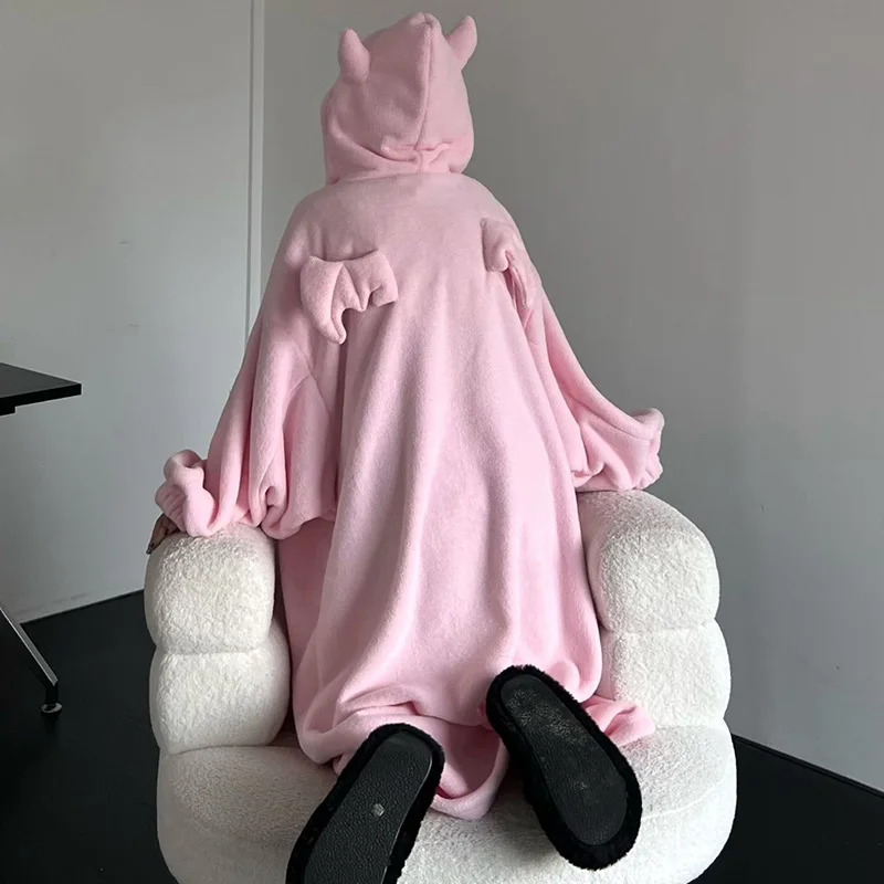 Demon Robe Couples Matching Pajamas Sweatshirts Hoodies Pullovers Fluffy Pajamas Kigurumi Homewear Long Sleeve Thicken Oversized