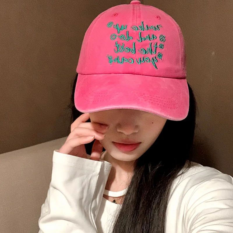 여성용 씻어 면화 야구 모자 자수 편지 Snapback Peaked Hat For Lady Girl JK 한국어 Y2K 야외 선 바이저 모자